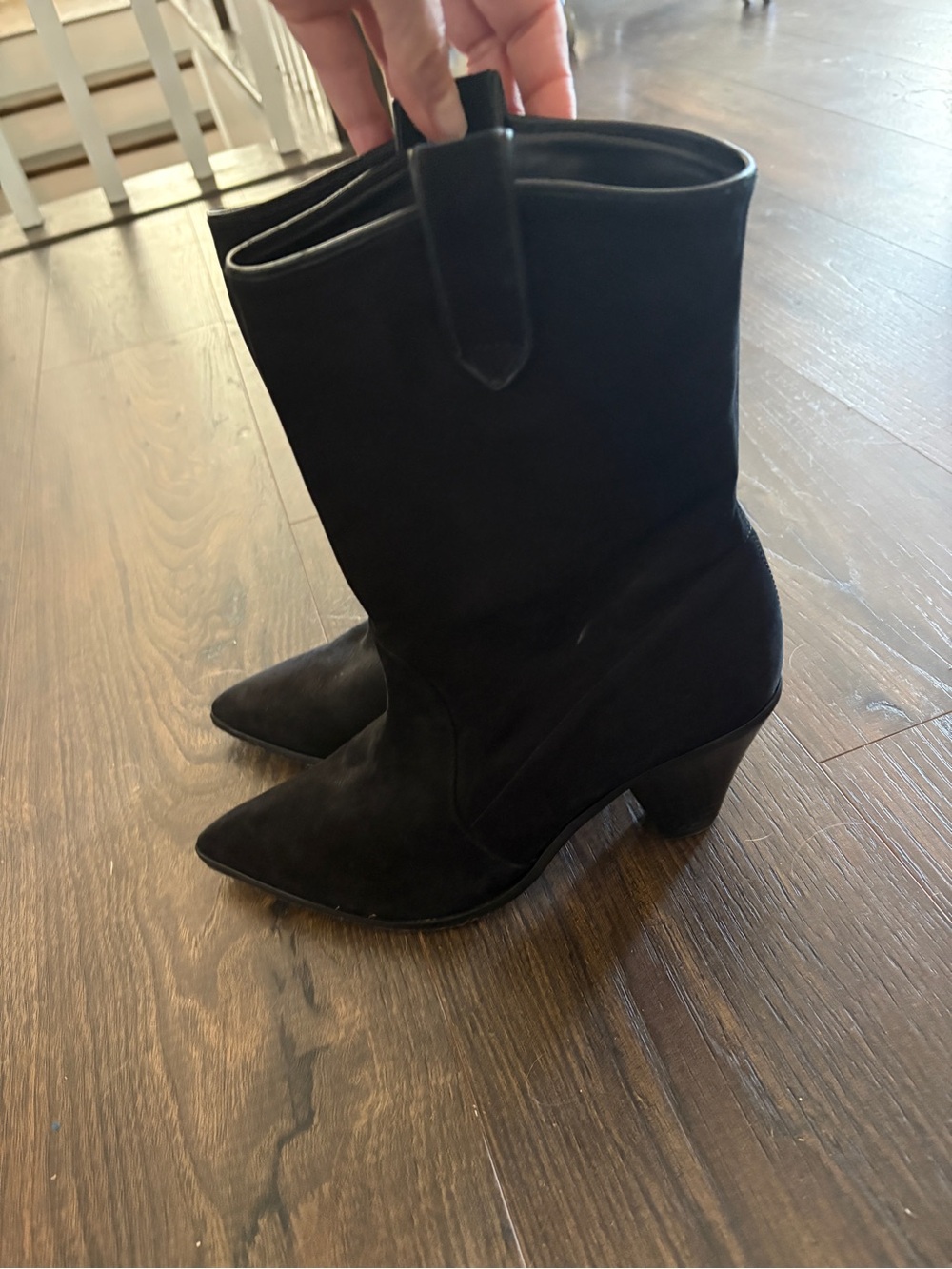 SCHUTZ Black Pointed-Toe Mid-Calf Heeled Boots